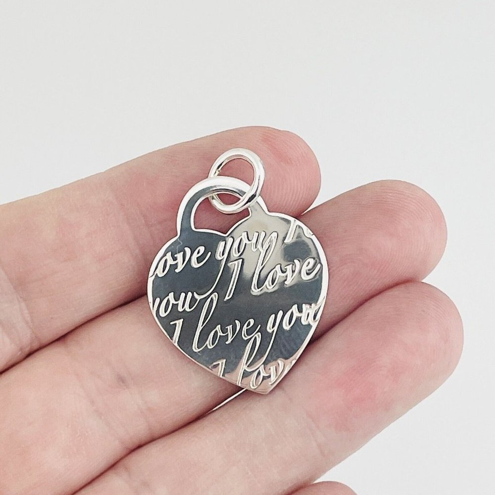 Tiffany & Co I LOVE YOU Notes Heart Script Charm or Pendant in 925 Silver